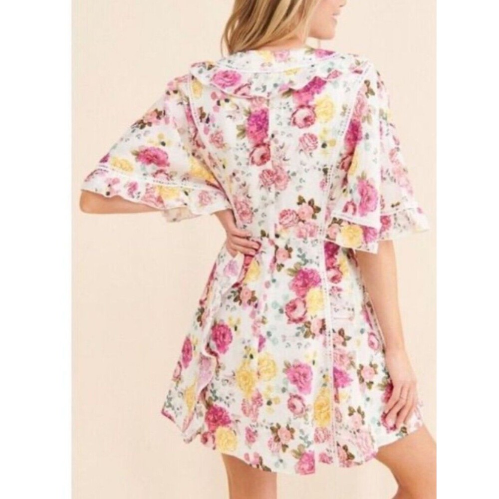 La Maison Talulah Tea Time Mini Dress Floral Linen Tiered Dainty Cottagecore M - Picture 7 of 16